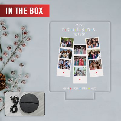 Personalized Best Friend Forever Photo Collage LED Lamp with Warm White Light Birthday Gift for Bestie Memorable Gift for Friends